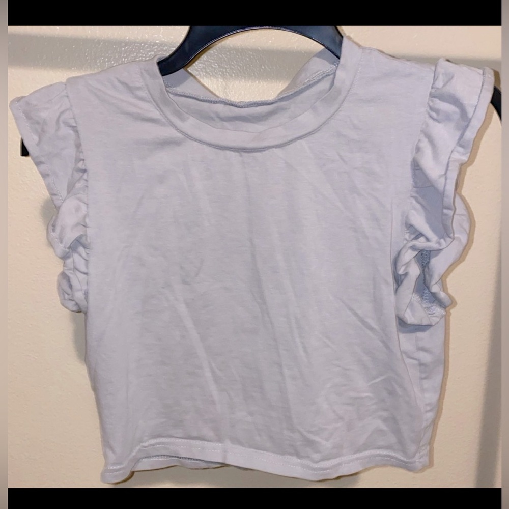 Grey Short Ruffle Sleeve Crop top size Small